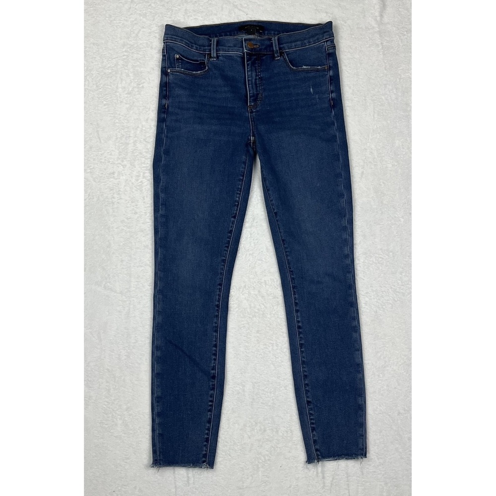 Ann Taylor Women 4 Mid Rise Skinny Jeans Medium Wash Raw Hem Denim Stretch